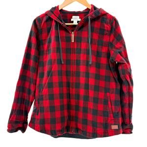 L.L.Bean Relaxed Fit Buffalo Check Red/Black Zip Flannel M Hoodie Cabincore
